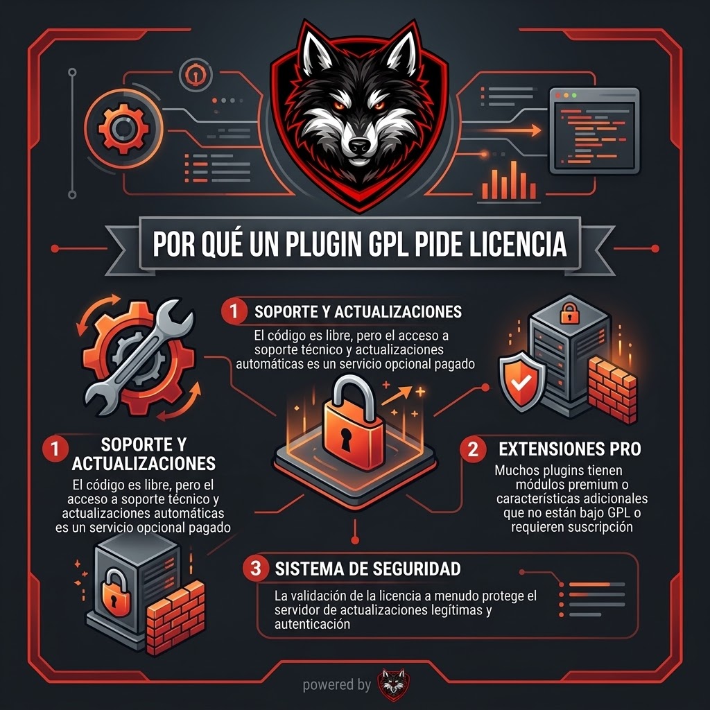Por qué los plugins piden licencia con códigos GPL