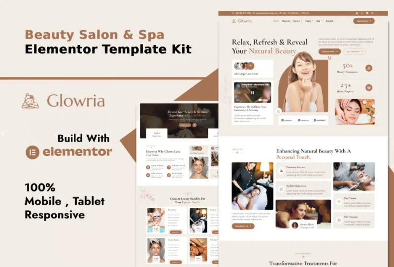Glowria - Beauty Salon & Spa Elementor Template Kit